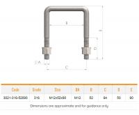 Product image: UBOLT, SQUARE, C/W NUTS & SPRINGS, 316, M12x52x90