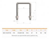 Product image: UBOLT, SQUARE, C/W NUTS & SPRINGS, 316, M12x67x100