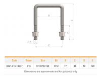 Product image: U-BOLT, SQUARE, C/W NUTS & SPRINGS, 316, M12x77x120