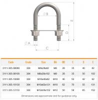 Product image: U-BOLT C/W NUT, WASHER AND PLATE, 304, M10x40x92