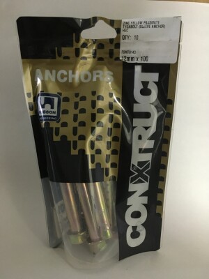 Product image: TYGA BOLT / SLEEVE ANCHOR / DYNABOLT, ZYP, 12MM X 100 -- PACK of 10
