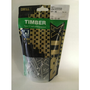 Product image: COUNTERSUNK SELF DRILLING TIMBER, T17, CL3, PHILLIPS, 10G(4.8) X 40 -- PACK of 200