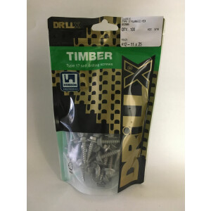Product image: HEX FLANGE SELF DRILLING TIMBER SCREW, T17, CL4, 12G(5.5) X 25 -- PACK of 100