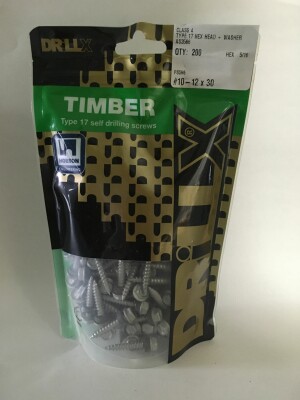 Product image: HEX FLANGE + SEAL SELF DRILLING TIMBER SCREW, T17, CL4, 10G(4.8) X 30 -- PACK of 200