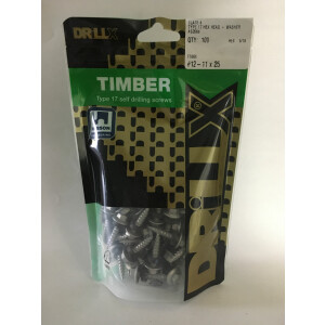 Product image: HEX FLANGE + SEAL SELF DRILLING TIMBER SCREW, T17, CL4, 12G(5.5) X 25 -- PACK of 100