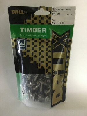 Product image: HEX FLANGE + SEAL SELF DRILLING TIMBER SCREW, T17, CL4, 12G(5.5) X 25 -- PACK of 100