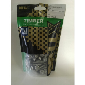 Product image: HEX FLANGE + SEAL SELF DRILLING TIMBER SCREW, T17, CL4, 12G(5.5) X 40 -- PACK of 100