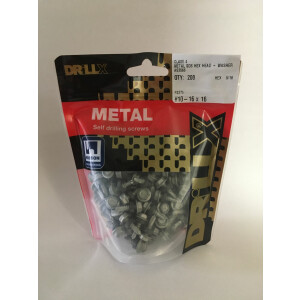 Product image: HEX FLANGE + SEAL SELF DRILLING METAL SCREW, CL4, 10G(4.8) X 16 -- PACK of 200